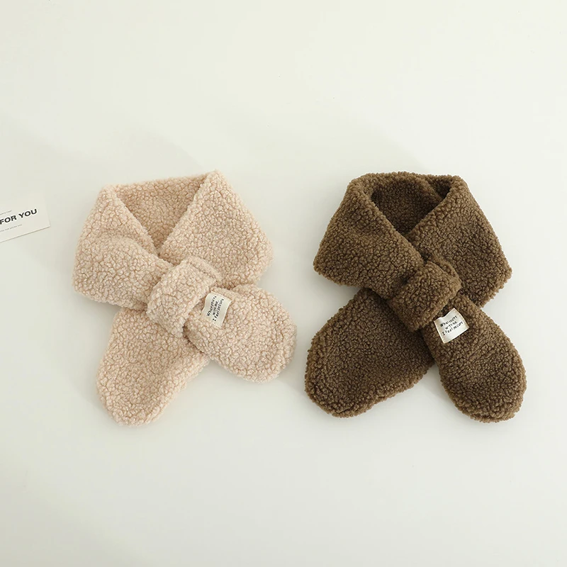 Description Picture 4 of itemSolid Color Winter Baby Scarf Lamb Wool Korean Kids Neck Warmer Boys Girls Windproof Warm Cross Scarves