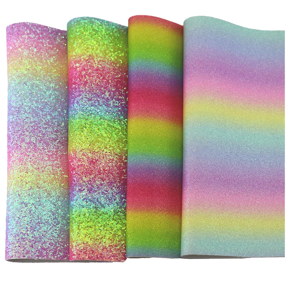 30x134cm Rainbow Fine Chunky Glitter Fabric Faux Leather Roll Fashion Glitter Fabric For Bows Christmas Craft Earring YA210