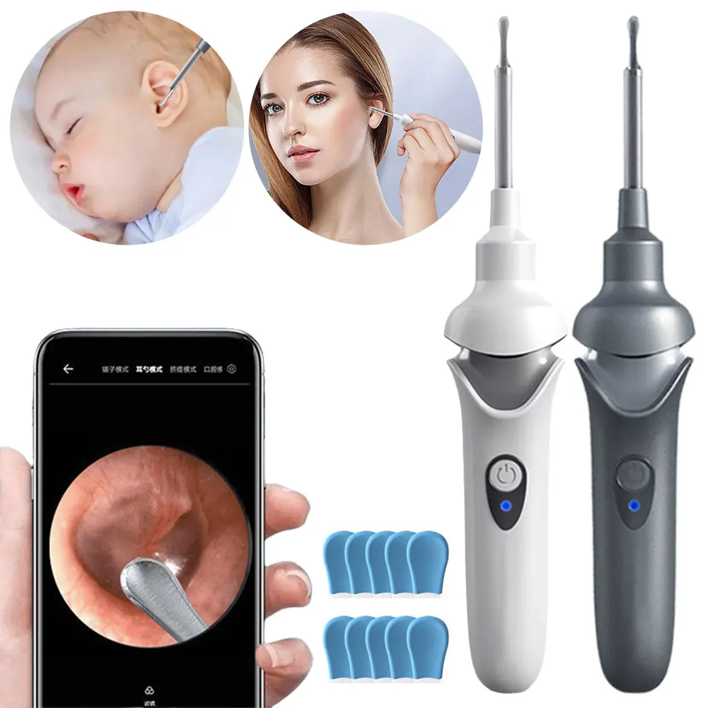 Ear Cleaner with Camera & LED Lights Electric Vacuum Earwax Remover 2 Gears Wireless Ear Wax Remover for Daily Pick