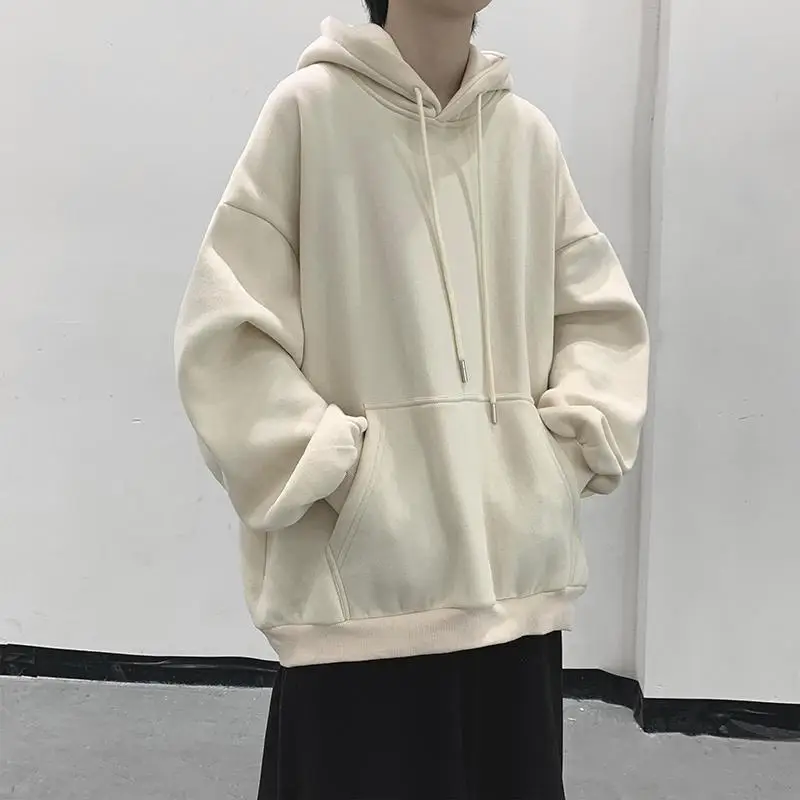 Dark Grey Hoodie Men Sweatshirt Autumn Winter Clothes Pure Color Y2k  Pullover Top Boy Version Trend Loose Fleece Coat Oversized - AliExpress