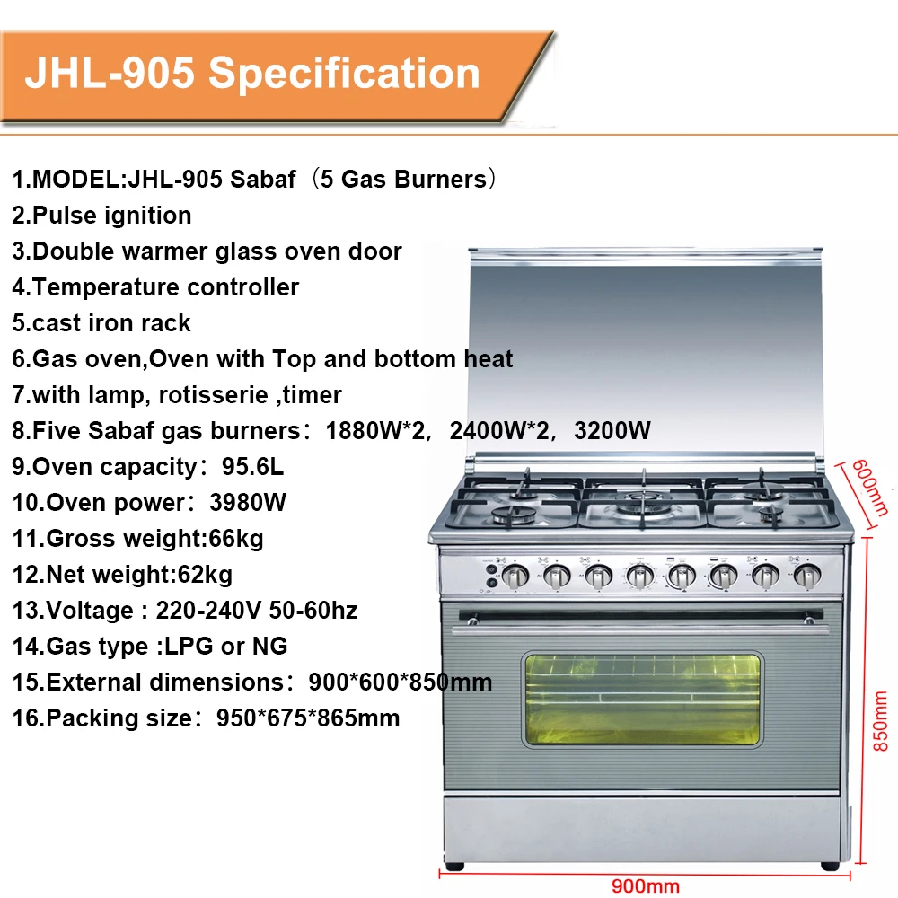 freestanding gas cooker, gas range with oven 5 burners cocinas de gas con horno cuisiniere gaz avec four stove with oven cooking 3