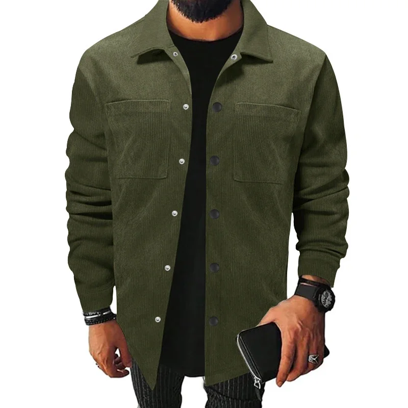 

Весенне-осенние однотонные вельветовые рубашки, уличная одежда, повседневные футболки с отложным воротником и пуговицами, кардиган 2024, однотонные Топы с длинным рукавом, футболка