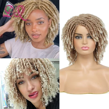DQ Dreadlock Wig For Women Synthetic Curly Ombre Braided Wigs With Bangs African Faux Locs Crochet Twist Hair Short Wigs 1