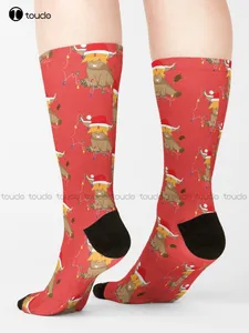 Милые носки для бега в стиле Highland "корова" с рождественской подсветкой ", Мультяшные удобные спортивные цифровые носки для девочек 360 °