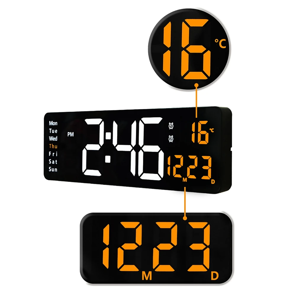 Home Wall Mounted Large Display Electronic Clock Brightness Adjustment Temperature Date Digital LED Clock with Remote Control wood clock