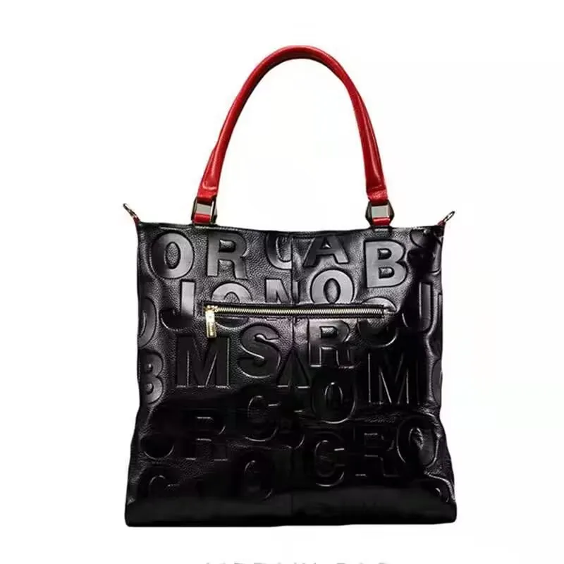 Women's Large Capacity Tote Bag High Quality Cowhide Material Paired With Letter Pattern Fashionable And Beautiful One Shoulder