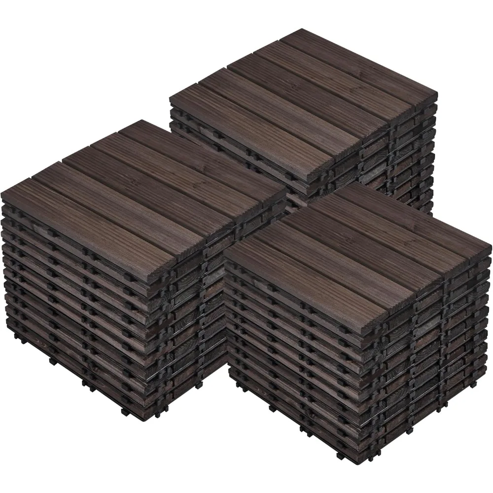 33pcs Wood Floor Tiles 12 x 12in Interlocking Decking Patio Tiles Garden Balcony Floor Covering Outdoor Backyard