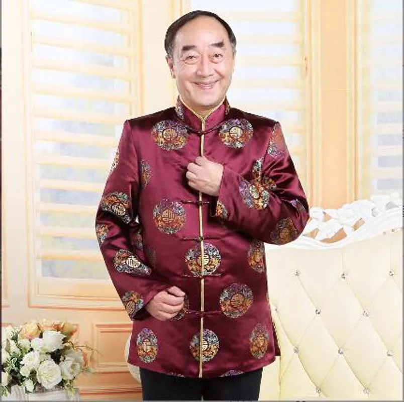 Wholesale Chinese Traditional Men Women Tang Suit Satin Embroidered Flowers Jacket Birthday New Year Party Vintage Casual Coat