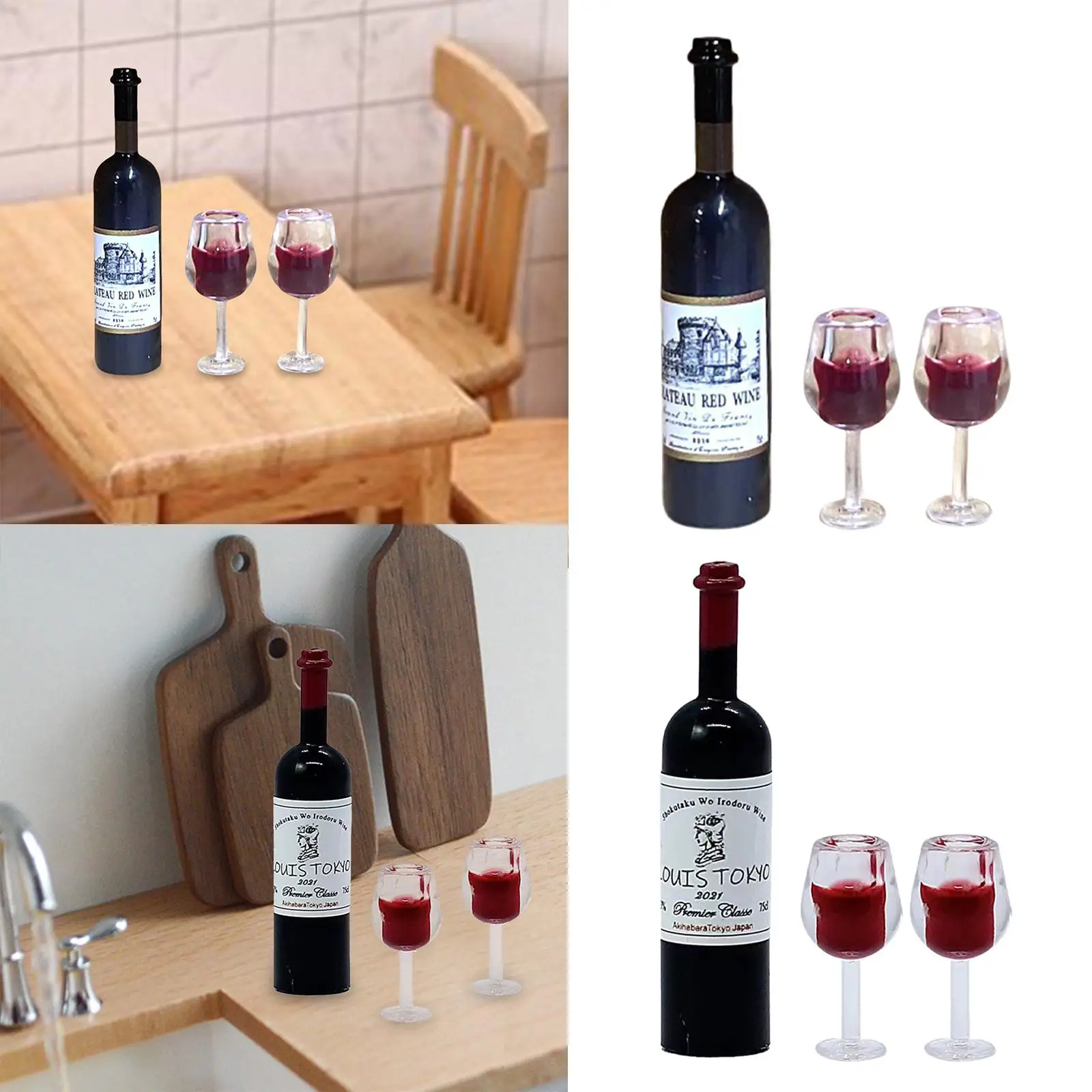 Dollhouse Accessories Wine Bottle Cups Scenery Supplies 1/12 Scale For Bars Living Room Kitchen Home
