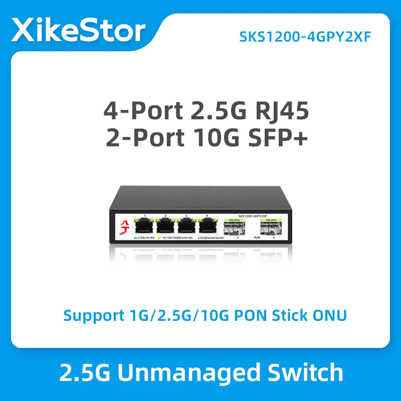

XikeStor 4-Port 2.5G Ethernet Switch None POE Network Switch with 2*10G SFP Port for IP Camera/CCTV Security