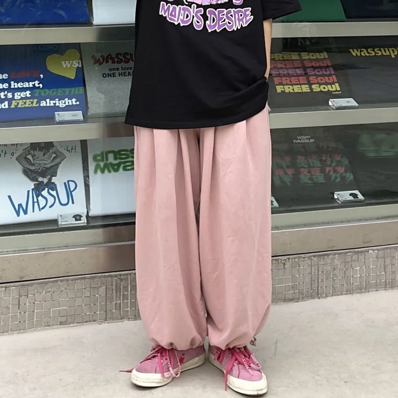 Casual Wide Leg Harem Pants Lovely Y2k Trendy Workout Preppy Style Loose E Girls Oversized Trousers Simple All-match Streetwear