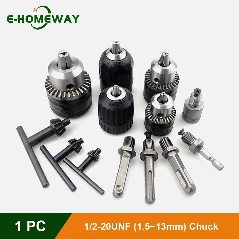 

1.5-13mm Converter 1/2"-20UNF Key Drill Chuck Thread Quick Change Adapter SDS 1/4" Hex Impact Driver Wrench Bit Connecting Rod