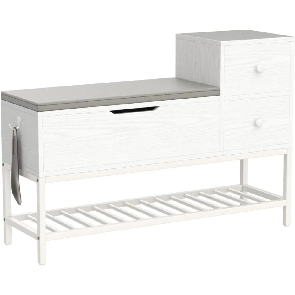 Entryway Shoe Bench with Flip Top Storage Space and 2 Drawers, forEntryway/Hallway 39.4in, Shoes Cabinets 4