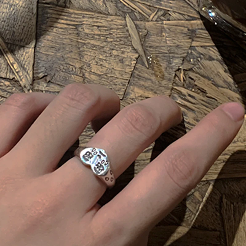 Goth Love Heart Crying Face Adjustable Ring Tears Expression Open