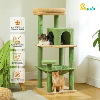 Cat Tree for Indoor Cats, 5-Level Cat Tower for Large Cats with Metal Frame Large Hammock Cat Condo with Big Top Perch 1
