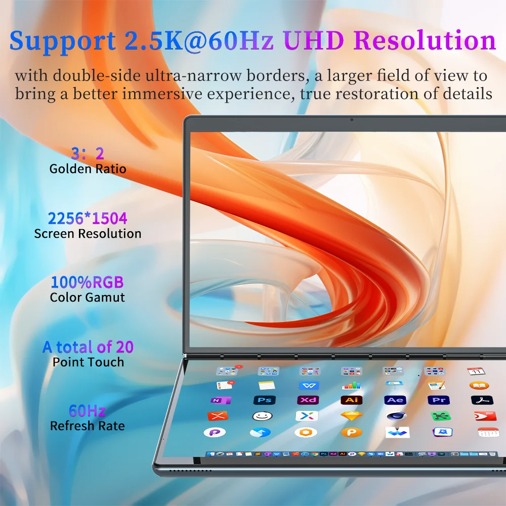 BYONE BY135 Dual Screen Laptop Intel N100 DDR5 16G RAM M.2 SSD 13.5 Inch 2.5K Touch Screen Notebook 9000Mah Computer PC Office 3