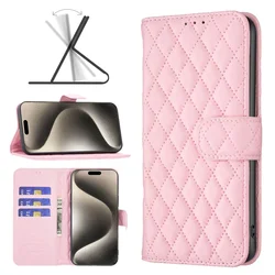 Compact Magnetic Flip Wallet with Card Slot - Leather Case - iPhone 15 Pro (Pink)