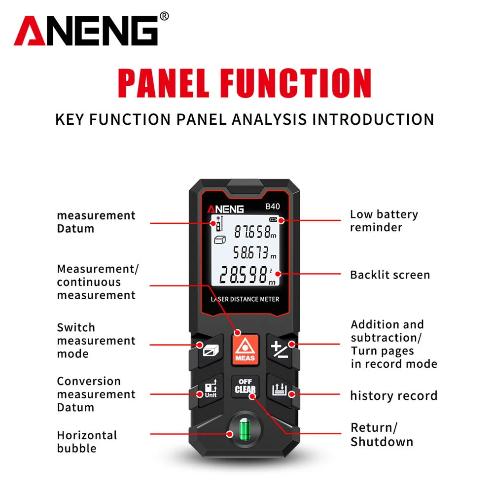 Laser Rangefinder Distance Meter Laser Tape Measure Digital Tape Measure Laser Distance Meter 40M Measuring Room ANENG B40 Rangefinder Tape Range Finder Measure Device Digital Ruler Test Tool