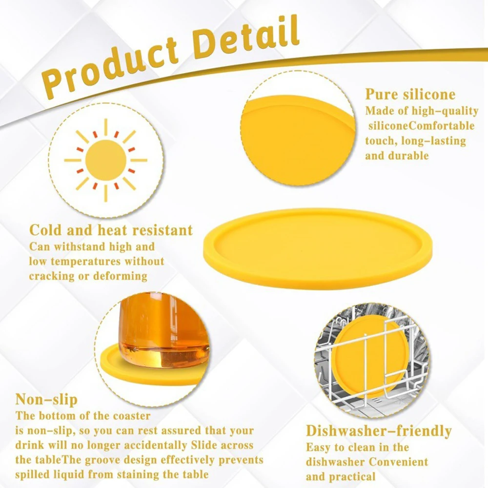 Description Picture 4 of item2/4/6Pcs/Set 10CM Round Cup Coaster Silicone Silicone Insulation Mat Cup Pads Drink Holder Mug Stand Home Table Decorations
