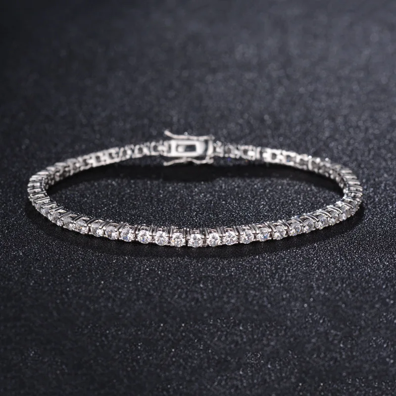 3MM Zirconia Tennis Braclets Gothic Men/Woman's Bracelet 4 Claw AAA White Black Shiny Stone Steel Jewelry