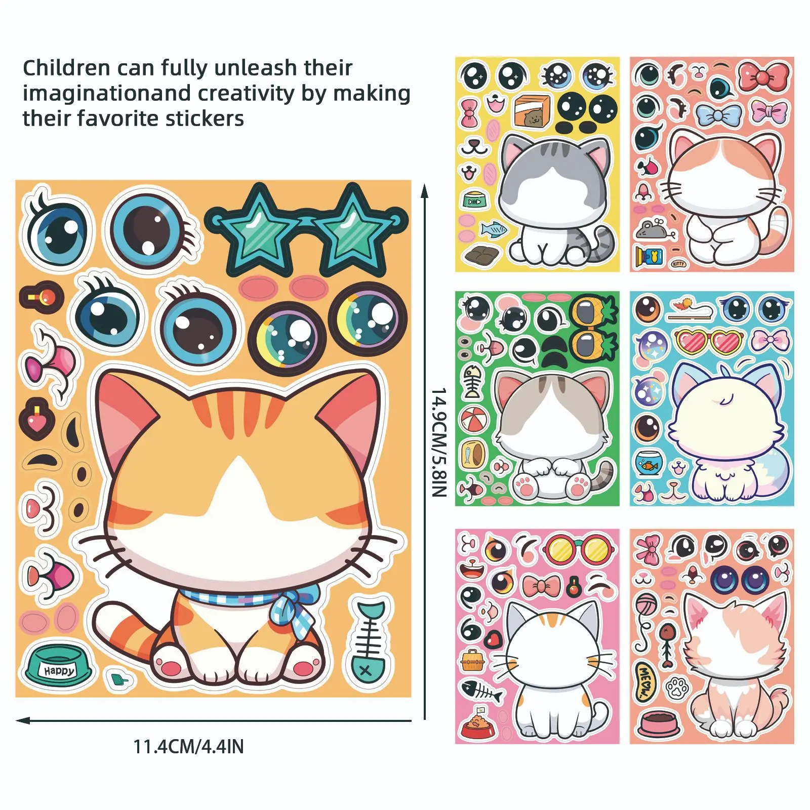 8장/팩 고양이 얼굴 변신 스티커 DIY 퍼즐 데칼 휴대폰 노트북 여행 가방 냉장고 장식 스티커