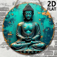 HD Tin Sign Teal Distressed Meditating Buddha 2D Flat Zen Spiritual Wall Decor for Yoga Room