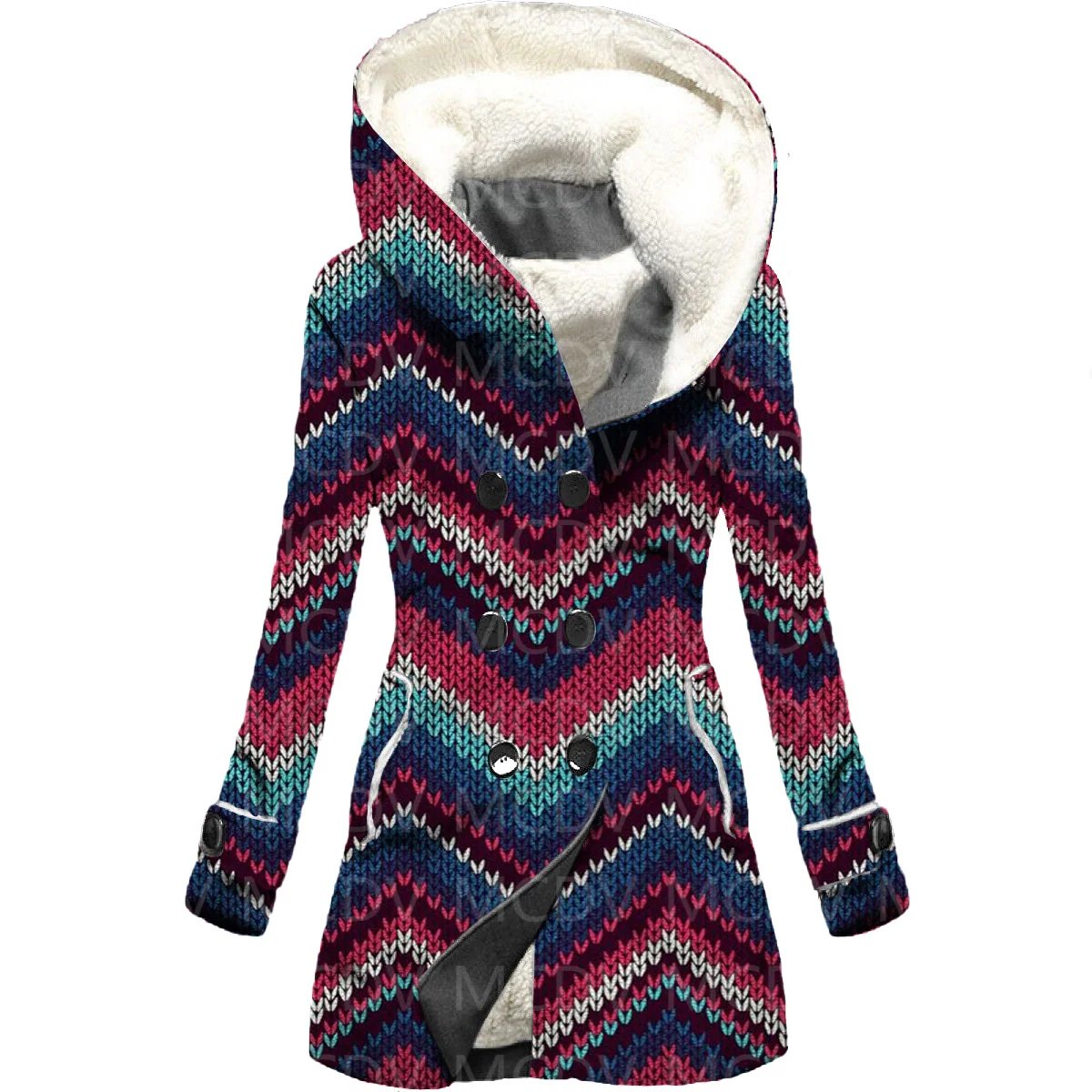 Christmas 3D Printed Fleece Hooded Cloak Women Thick Warm Coat Women's Winter Warm Overcoat