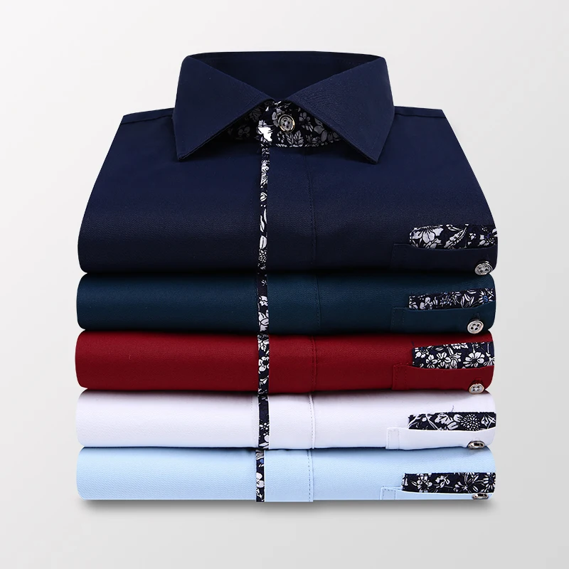 

BROWON Spring Autumn Korean Style Men Shirt Long Sleeve Button Turn Down Collar Pocket Design Anti-wrinkle Oversized 5XL