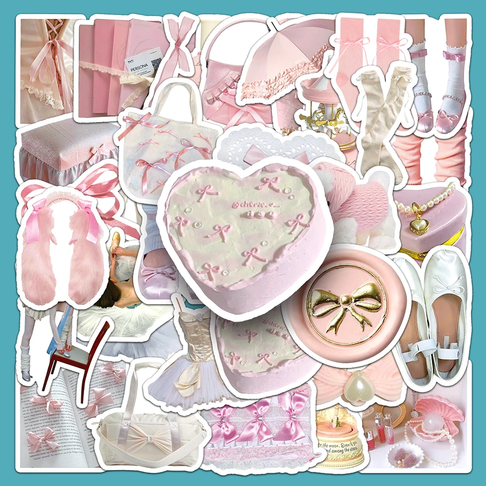 

10/30/50PCS Pink Ballet Style Cute Cartoon Stickers Skateboard Notebook Phone Suitcase Bike Kawaii Decals Decoration Kids Toys