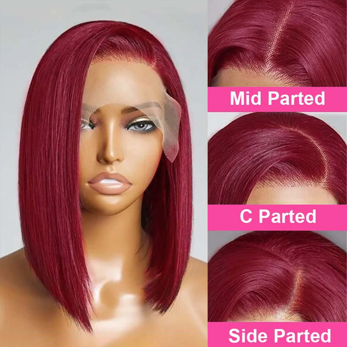 Perruque courte bob 13×4, couleur bordeaux 99J, perruque frontale en dentelle HD, cheveux humains, densité 200, perruque frontale en dentelle vietnamienne lisse pour femmes