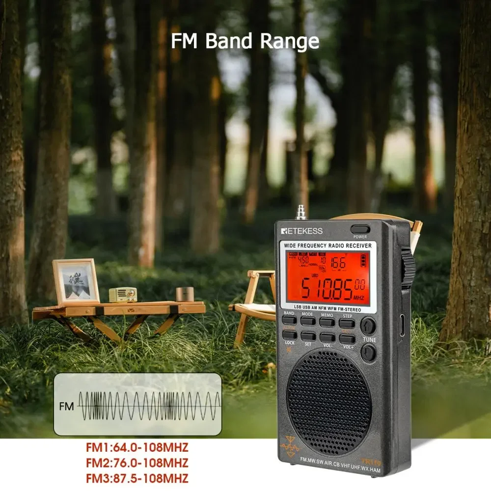 Retekess TR110 přenosné SSB krátké vlny rádio FM MW SW LSB vzduch CB VHF UHF plný pás NOAA bdělý digitální rádio přijímač pro outdoorové