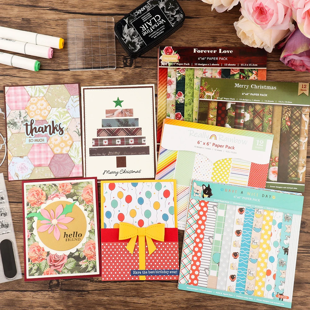 Rose Christmas Grid Pattern Paper Pads 12 Sheets/Pack 6x6inch for Handmade Gifts Card Making Scrapbook Layouts DIY Tool