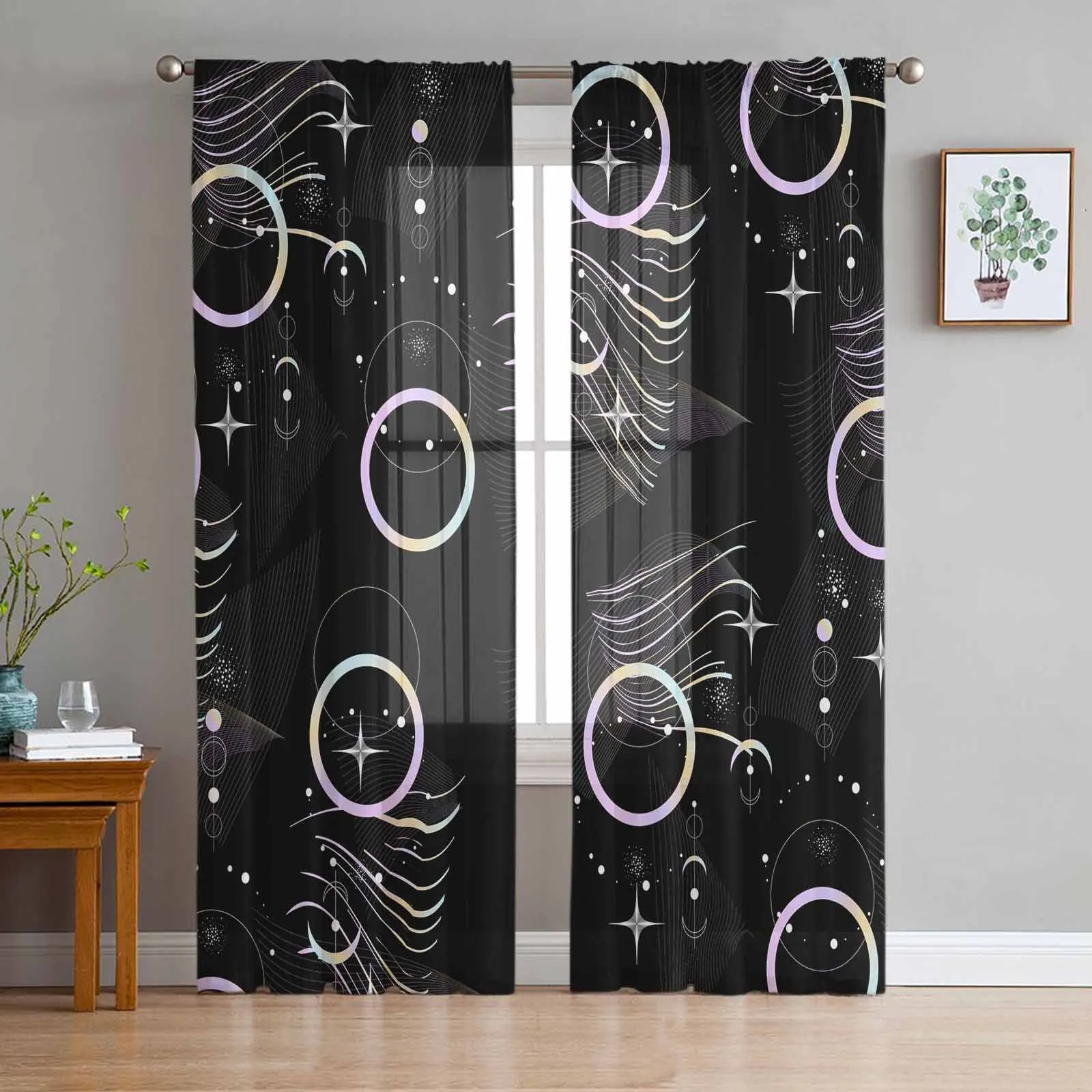 

Abstract Stars Moon Tulle Curtains for Living Room Sheer Curtain for Bedroom Kitchen Blinds Voile Curtains