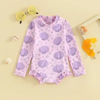 Casual Infant Baby Girls Rash Guard Long Sleeve Bathing Suits Print Ruffled Swimsuits Zipper Swimwear Children Beachwear 2