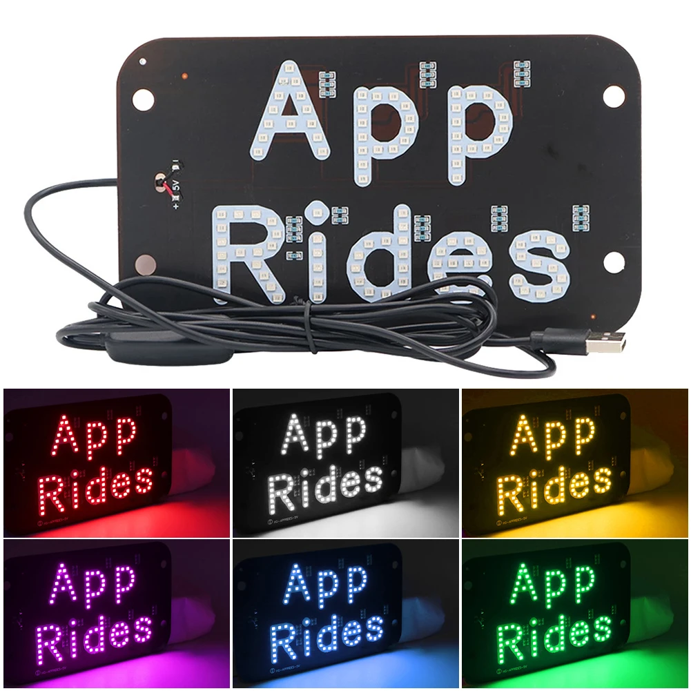 

1PC USB 5V APP Rides Car Sign Rideshare Lamp Board Car Windscreen Cabinet Indicator Lamp LED Taxi Roof Light with Suction Cup