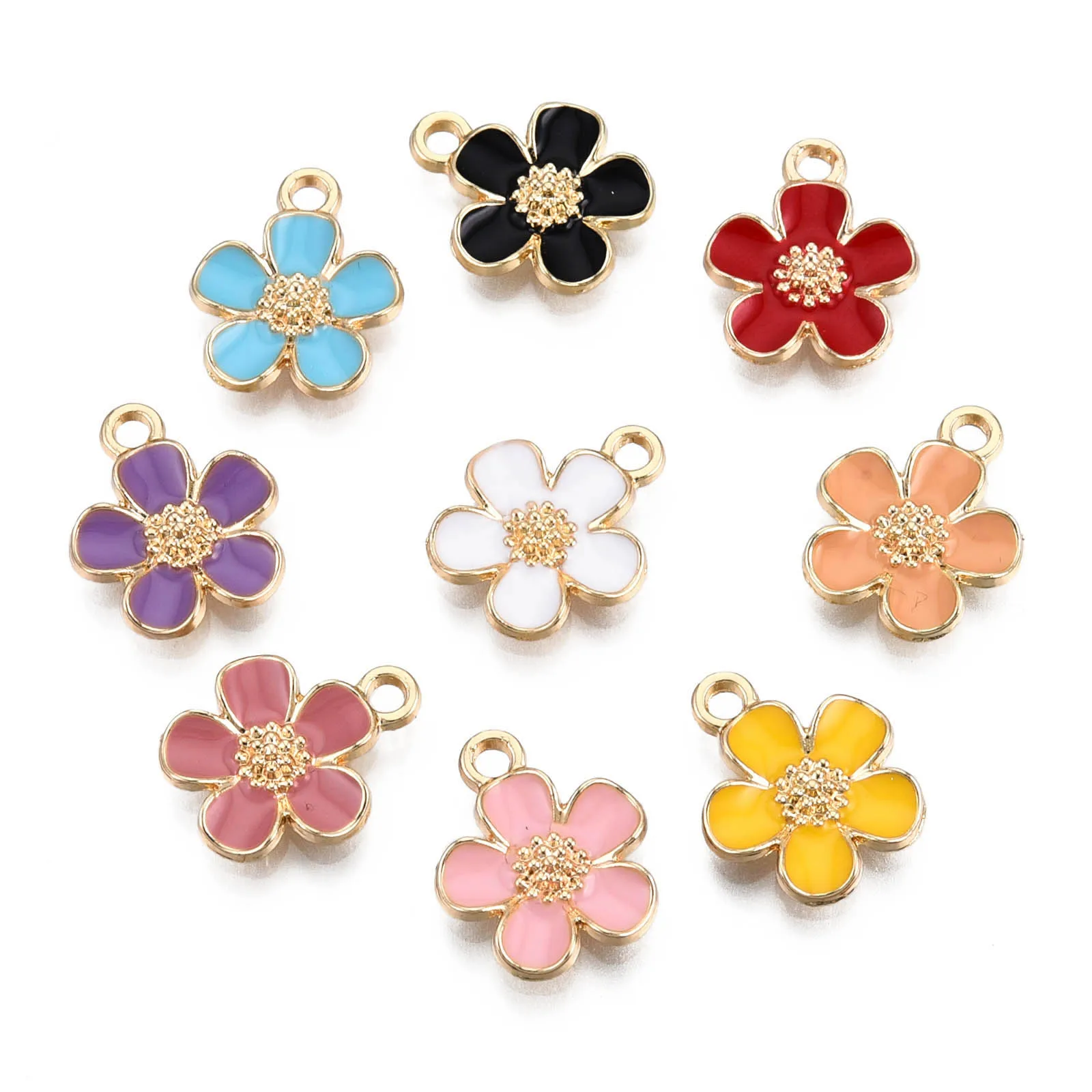 

10pcs Flower Alloy Pendants with Enamel 5- Petal Flower Dangle Charms for jewelry Making DIY Bracelet Keychain Accessories