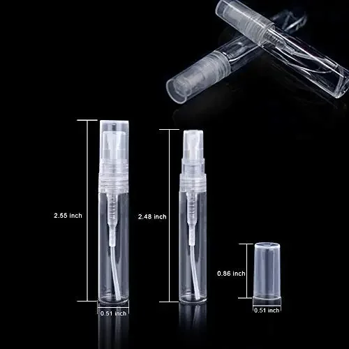 50pcs 5ml/3ml/2ml Mini Clear Plastic Spray Bottles Empty Cute Perfume Atomizer for Cleaning, Travel, Essential Oils, Perfume Use