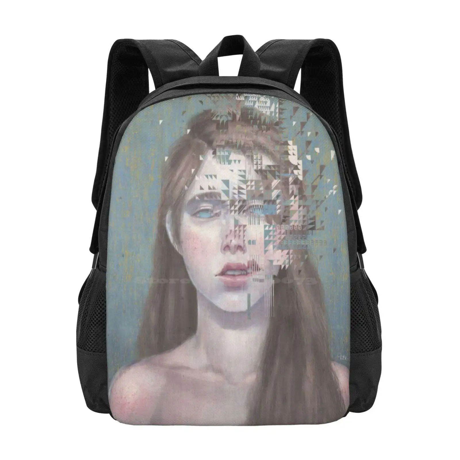 

Дизайнерские дорожные школьные сумки с блестками для ноутбука, Женский портрет с блестками Surreal Pop с двойным переломом