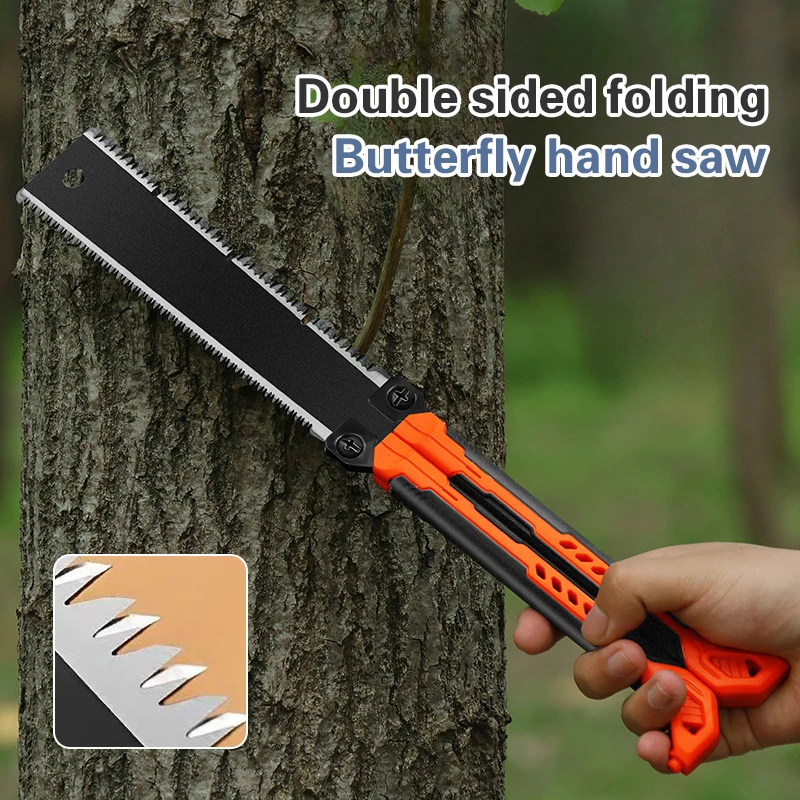 8-Inch Folding Hand Saw With SK5 Blade - Double Edge Woodworking & Pruning Saw For Camping & DIY