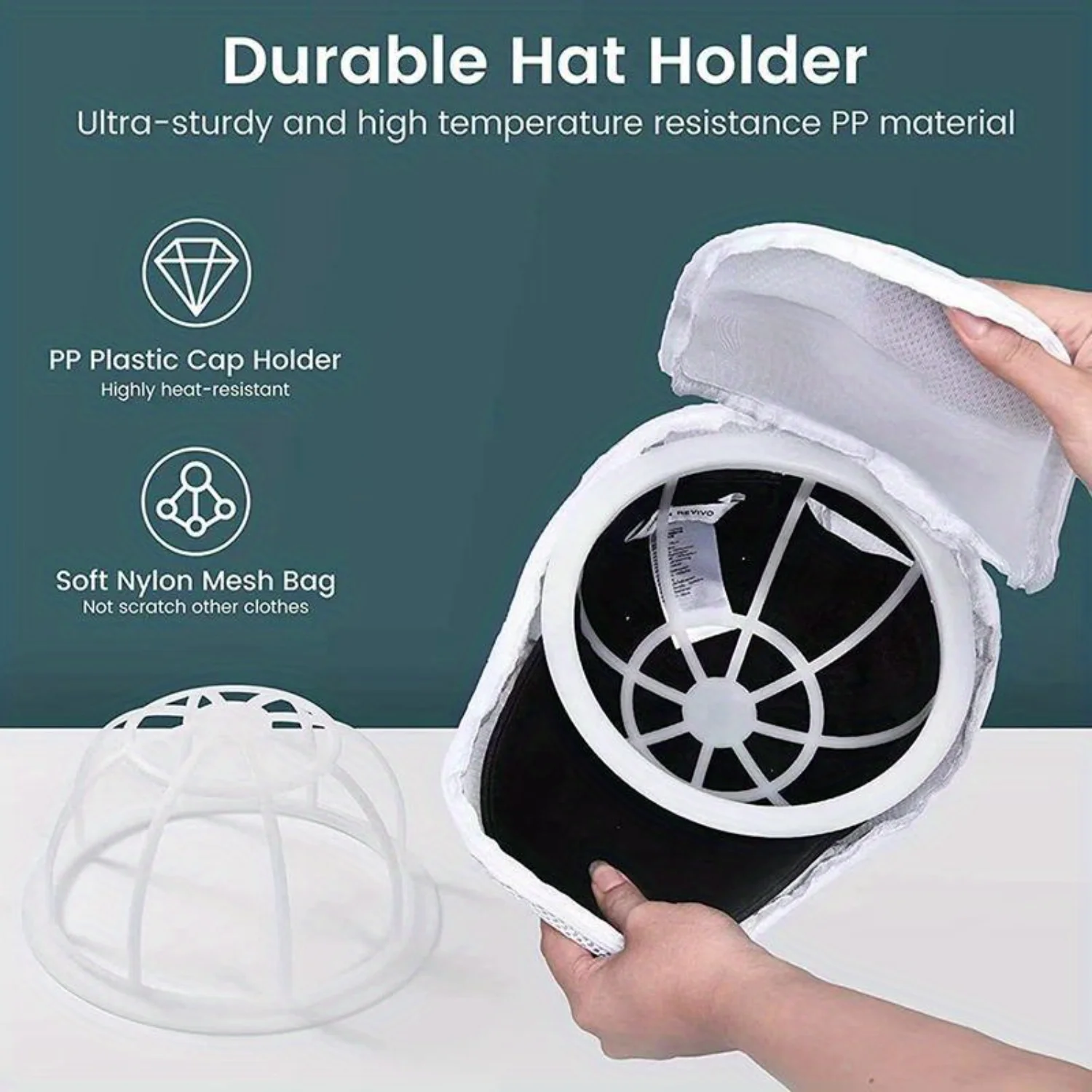 2-Piece Baseball Cap Washer Set-Best Hat Cleaner with Protective Mesh, Anti-Wrinkle Design, Durable Plastic, Ideal for Laundry
