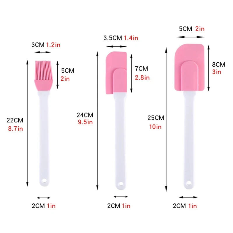 3Pcs Silicone Cream Scraper DIY Bread Cake Butter Spatula Mixer Oil Brush Non-Stick Baking Pastry Cream Spatula Kitchen Utensils