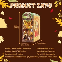 Cutebee Book Nook Kit 3D Wooden Puzzle Bookshelf Roombox Toy Mole's Apartment Miniature with Dustproof Cover LED Light Booknook 2