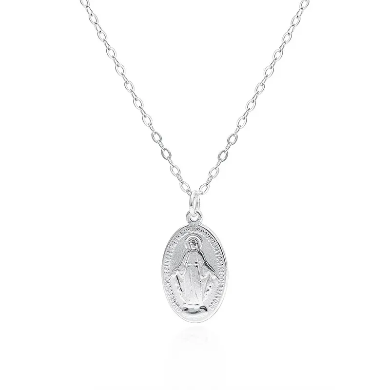 Verdigis Virgin Mary Coin Necklace - 925 Sterling Silver Religious Pendant with Gold Plated Chain, Elegant Catholic   Gift