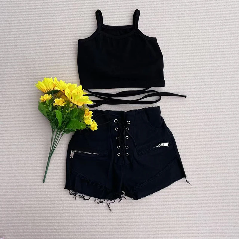 여아용 탱크 탑 베이비 조끼, 어린이 스트리트웨어 의류, 크롭 붕대, 스키니 신축성 리브 니트, 4 ~ 13 세, 여름