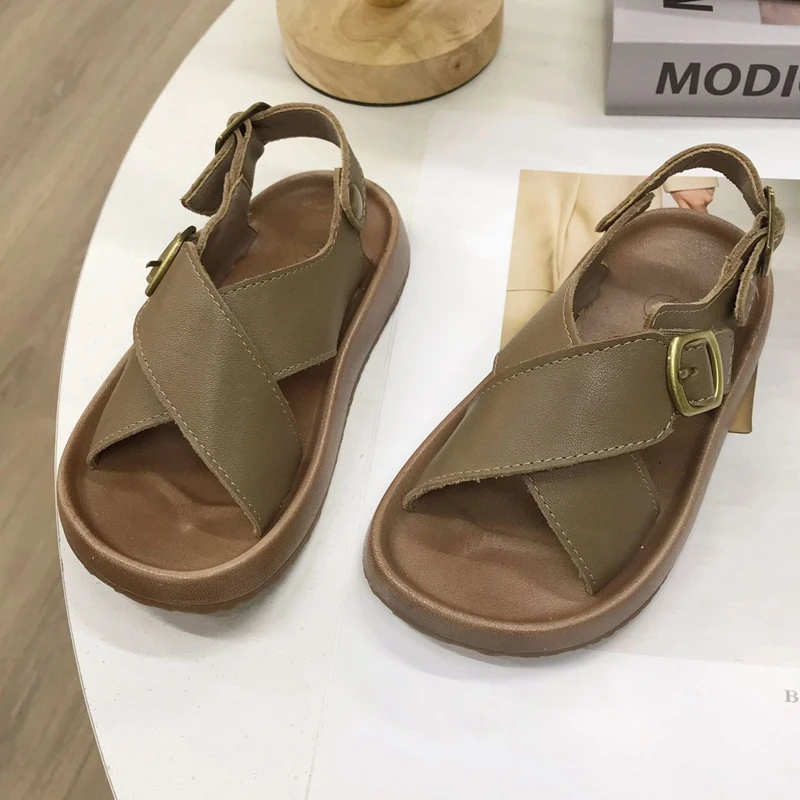 Marke Mädchen Sandalen Größe 26-30 solide einfache Kinder Sommerschule Schuhe weiche Frau breite Zehen lässige Strands andalen