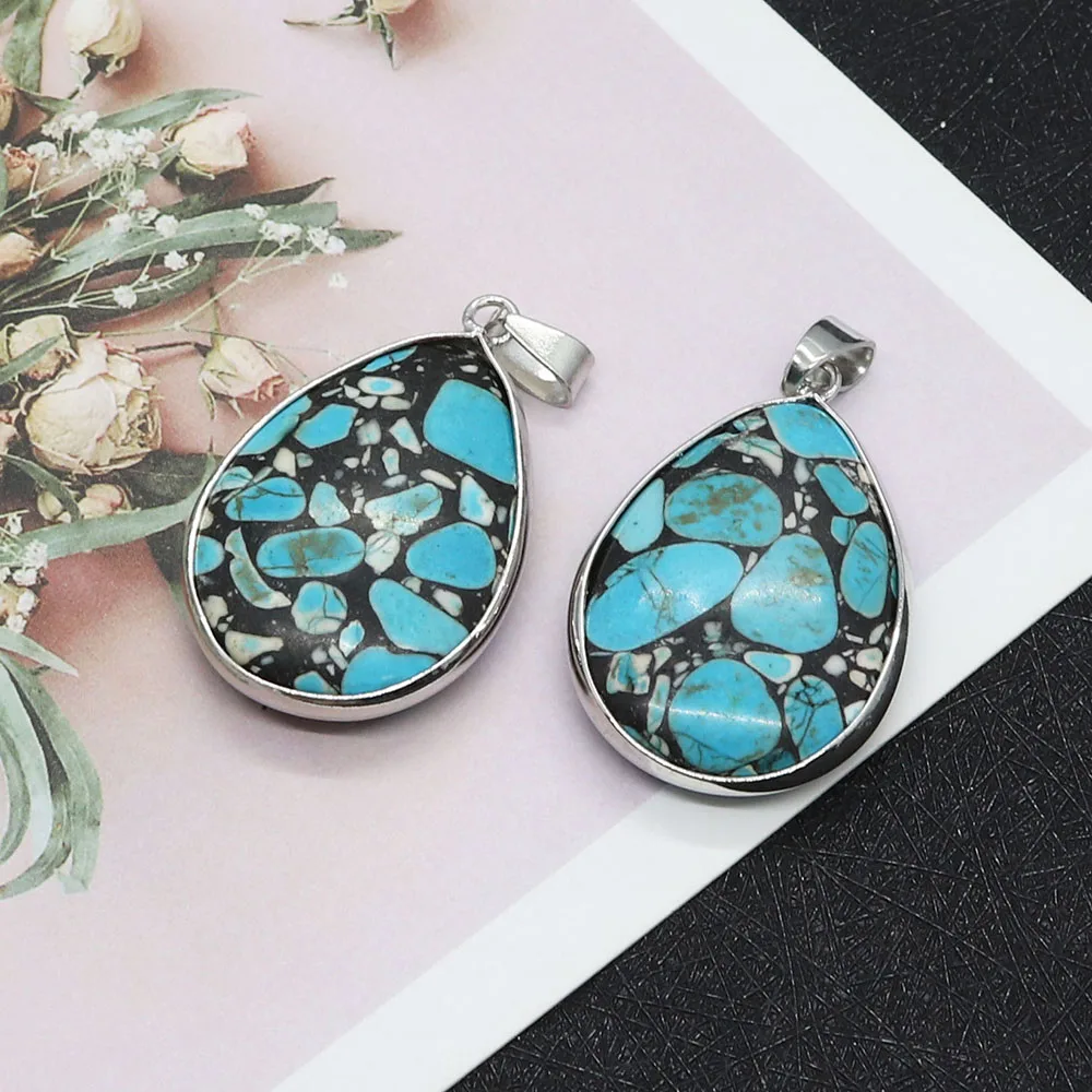

Natural Stone Smooth Blue Turquoise Pendant Water Drop Beautiful Fashion Lady Charm for Jewelry Making Diy Earring Accessories
