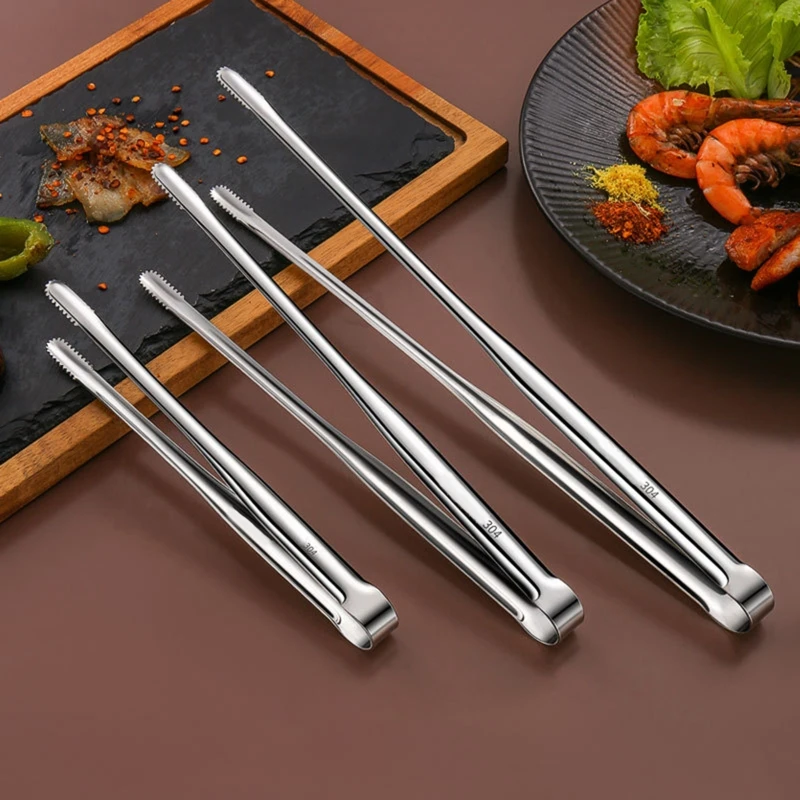 1pc Stainless Steel Food Tongs Long Handle Nonslip Barbecue Tongs