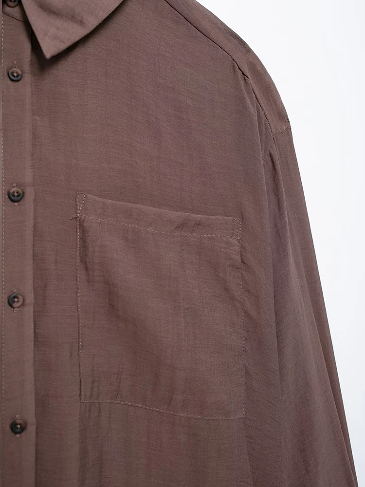 TFMLN Women Translucent Casual Pant Suits Lapel Single-breasted Blouse Top High Waist Loose Long Pants 2-Piece Outfits Summer