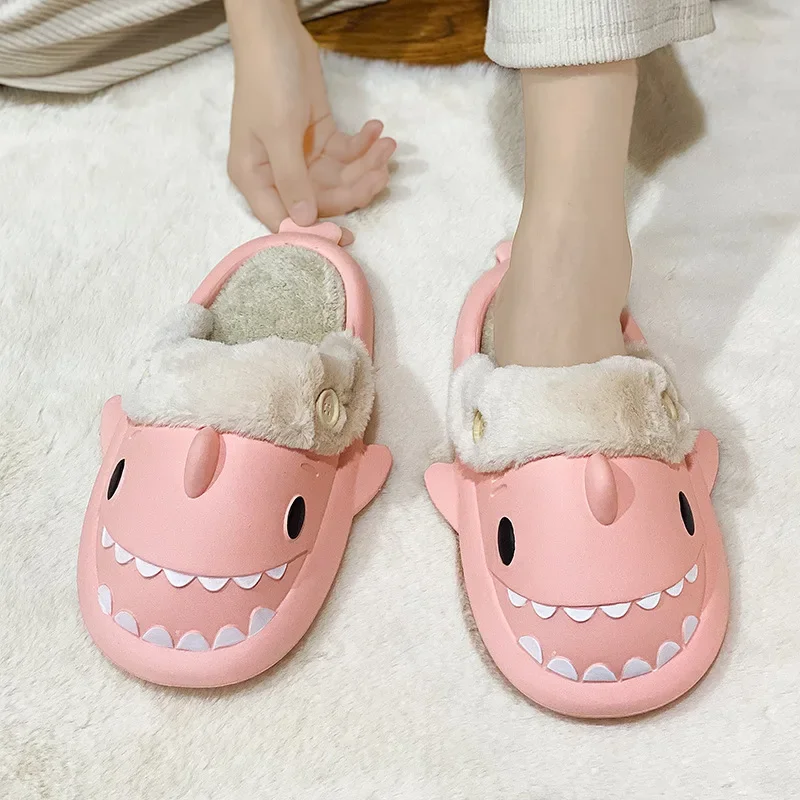 Winter Adult Indoor Shark Slippers Kids Cute Animal Sandals Women Stuffed Warm Plush Indoor Velvet Soft Cartoon Floor Flip Flops 4
