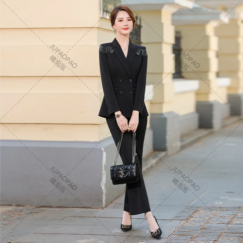 JUPAOPAO(jacket And Pants )High End Women's Professional Suit Set, Large Size, Double Breasted Office Clothing Suits For Women